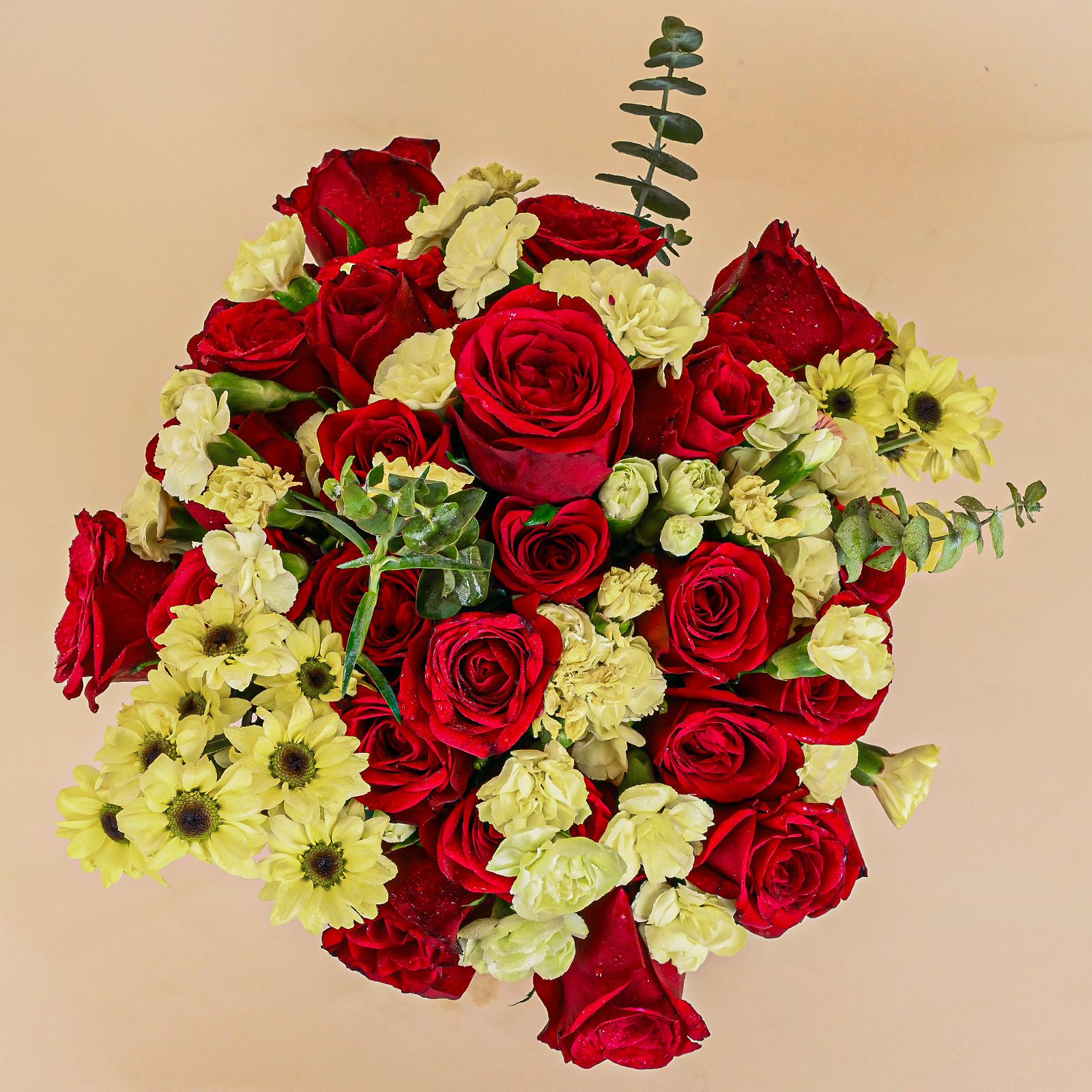 Sunlit Red Roses Sunlit Scarlet | Red Rose Bouquet with Yellow Blooms | by Rapid Petals